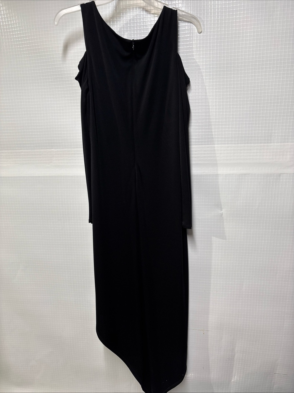 David Meister Black Long-Sleeve Cold Shoulder Asymmetric Evening Dress